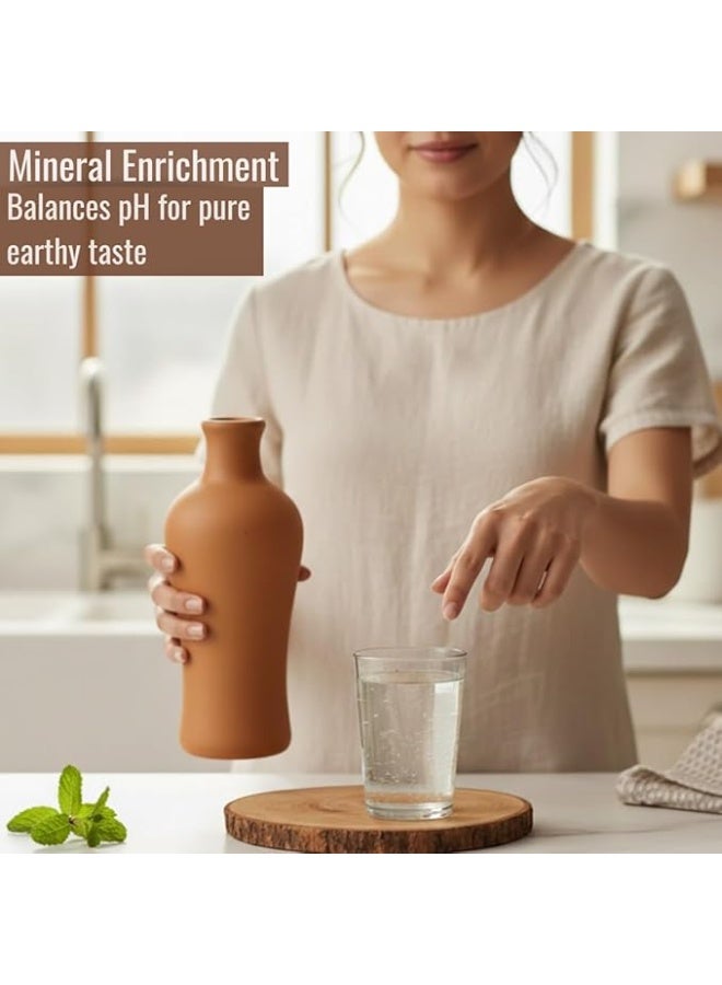 طقم زجاجة ماء تقليدية مصنوعة يدويًا من الفخار مع كوب، يتضمن إبريق ماتكا بسعة 1.2 لتر وكوب بسعة 300 مل (عبوة من 1)، مصنوع من الفخار الطبيعي لحفظ الماء البارد - Image 5